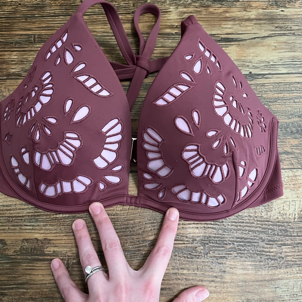 Dark red/brown and light pink Bikini with Intricate Cutout Design top